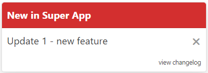 Screenshot: changelog widget, in-app